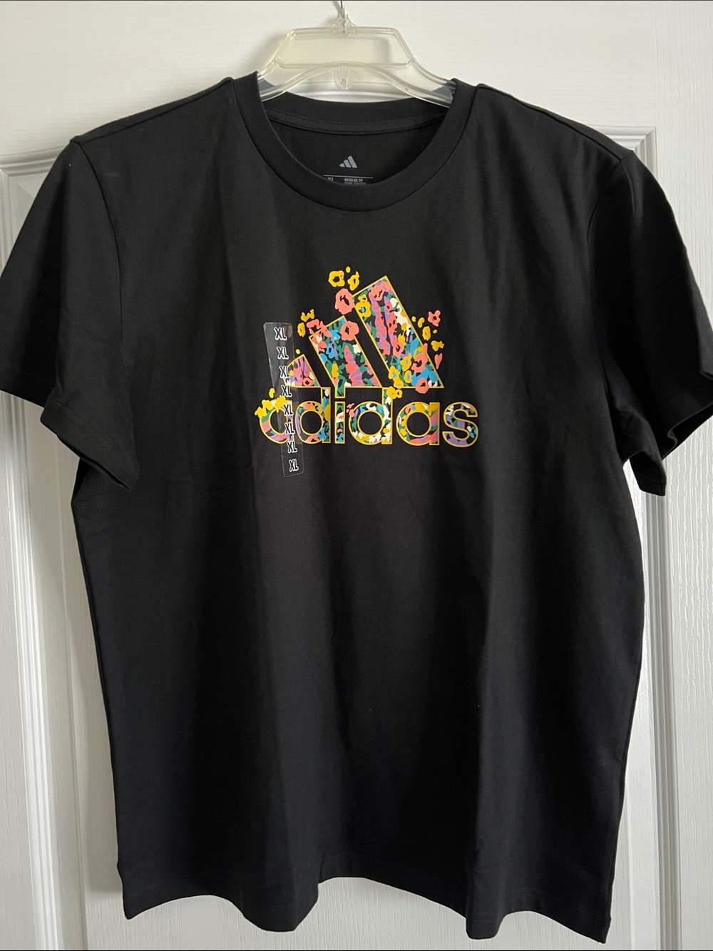 adidas Black Tee with Multicolor Floral Trefoil